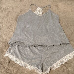 Gray Lace Trim Sleepwear Set